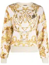 Plein Sport Baroque-print Long-sleeved Cropped Sweatshirt In Neutrals