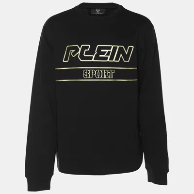 Pre-owned Plein Sport Black Jersey Logo Print Crew Neck Sweatshirt L
