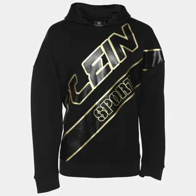 Pre-owned Plein Sport Black/gold Jersey Logo Print Hooded Sweatshirt M