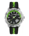 Plein Sport Bold Black Silicone Watch With Vibrant Green Accents In Multi