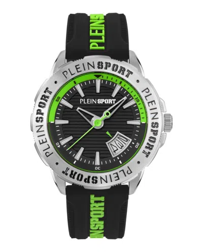 Plein Sport Bold Black Silicone Watch With Vibrant Green Accents In Multi