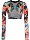 Plein Sport Botanical-print Long-sleeve Compression Top In Black
