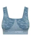 Plein Sport Camo-print Sports Bra In Blue
