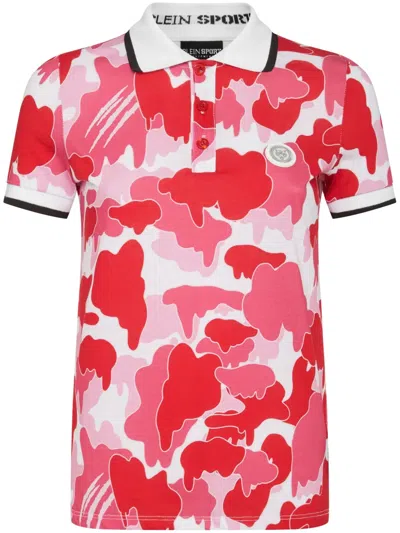 Plein Sport Camouflage-print Cotton Polo Shirt In Pink
