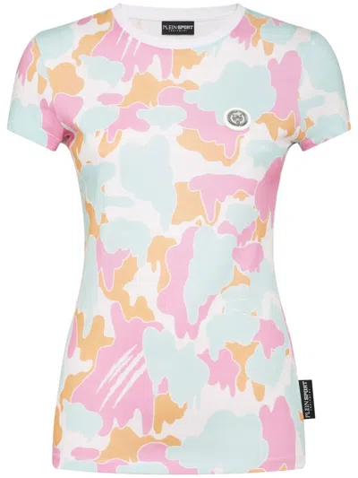 Plein Sport Camouflage-print Cotton T-shirt In Pink