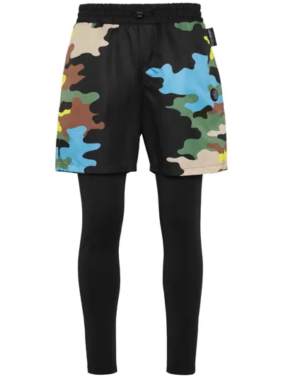Plein Sport Camouflage-print Layered Leggings In Black