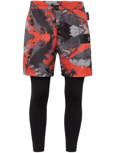 Plein Sport Abstract-print Layered Track Pants In Black