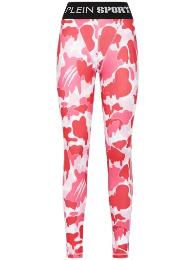 Plein Sport Camouflage-print Logo-waistband Leggings In Pink