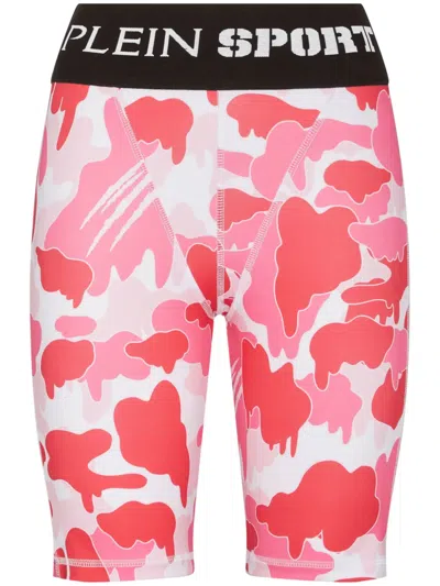 Plein Sport Camouflage-print Logo-waistband Leggings In Pink