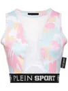 Plein Sport Camouflage-print Panelled Cropped Top In Pink