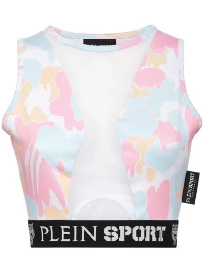 Plein Sport Camouflage-print Panelled Cropped Top In Pink