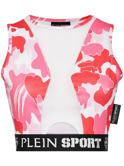 Plein Sport Camouflage-print Panelled Cropped Top In Pink