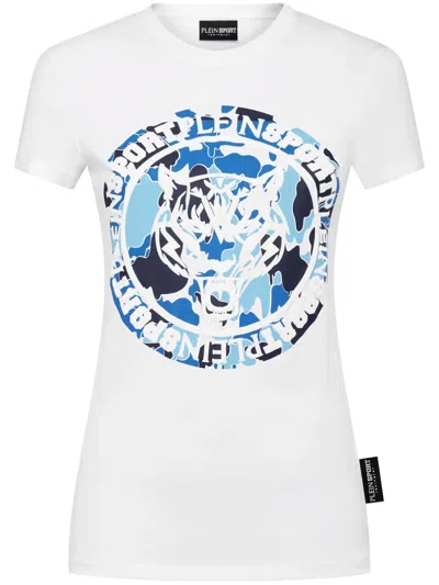 Plein Sport Carbon Tiger Cotton T-shirt In White