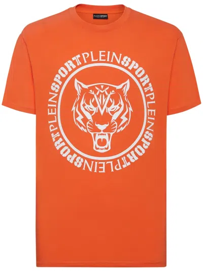 Plein Sport Carbon Tiger-print Cotton T-shirt In Orange