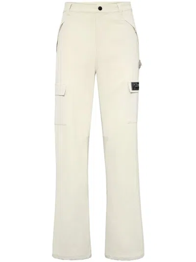 Plein Sport Technical Nylon Loose Fit Cargo Trousers Scratch Men In White