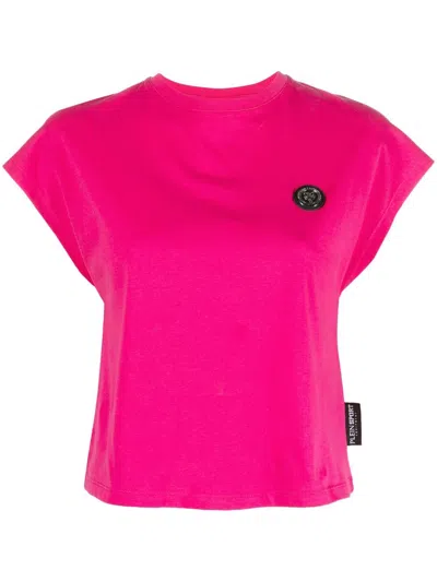 Plein Sport Chest Logo-patch Detail T-shirt In Pink