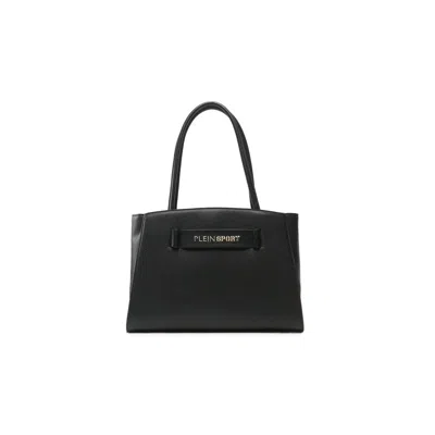 Plein Sport Chic Ebony Tote With Silver Logo Women's Accent In Black