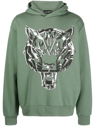 Plein Sport Chrome Tiger Cotton Sweatshirt In Green