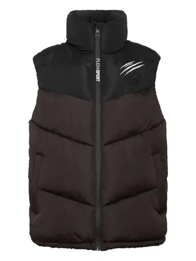 Plein Sport Claw-print Quilted Vest In Brown
