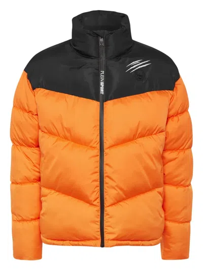 Plein Sport Colour-block Chevron Padded Jacket In Orange
