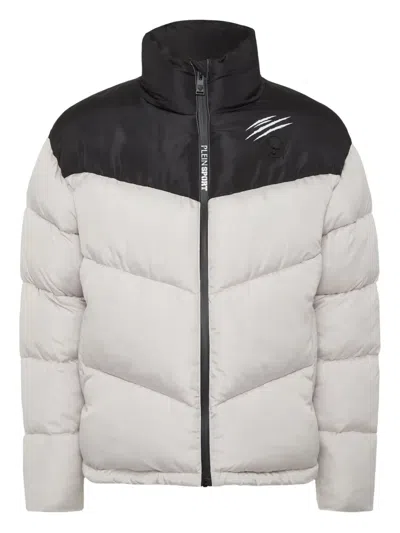 Plein Sport Colour-block Puffer Jacket In White