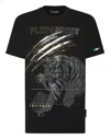 Plein Sport Cotton Dotted Lamina T-shirt Round Neck Ss Tiger In Black