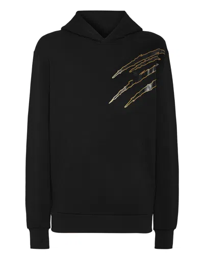 Plein Sport Cotton Hoodie Sweatshirt Ls Lamina Scratch In Multi