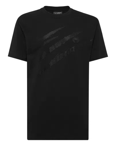 Plein Sport Cotton T-shirt Round Neck Ss Lamina Scratch In Black