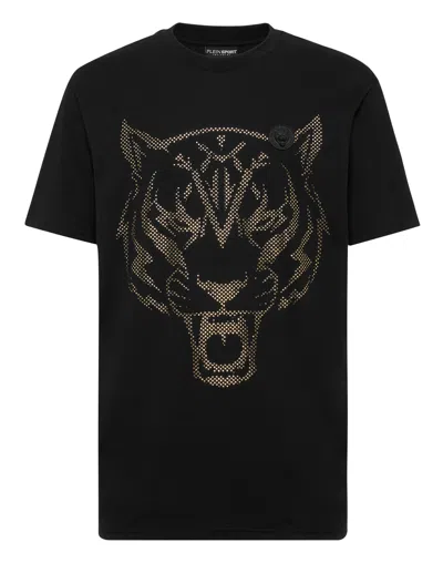 Plein Sport Cotton T-shirt Round Neck Ss Lamina Tiger In Multi