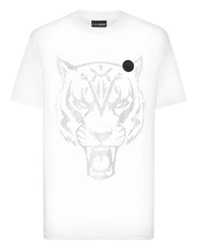Plein Sport Cotton T-shirt Round Neck Ss Lamina Tiger In White