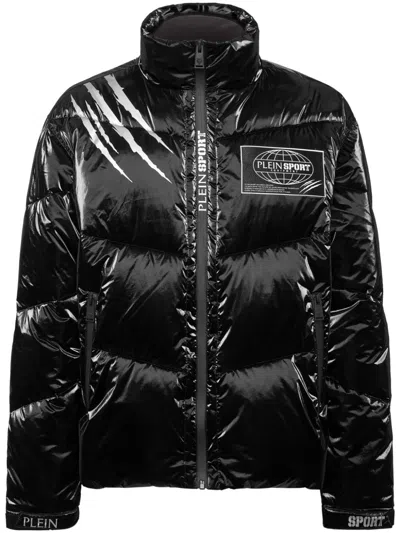 Plein Sport Crease-effect Puffer Jacket In 黑色