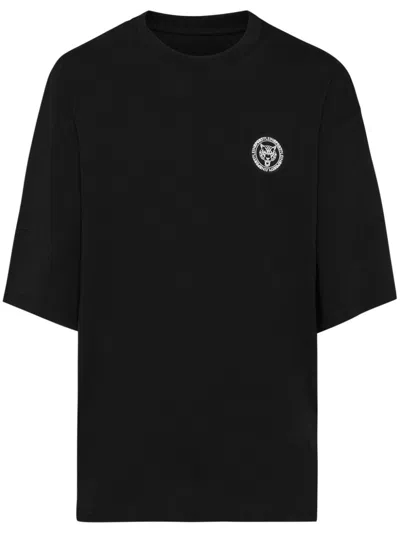 Plein Sport Crew-neck Cotton T-shirt In 黑色