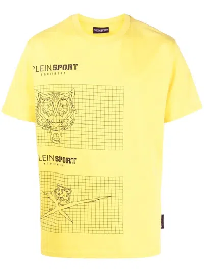 Plein Sport Crew Neck Logo-print T-shirt In Yellow