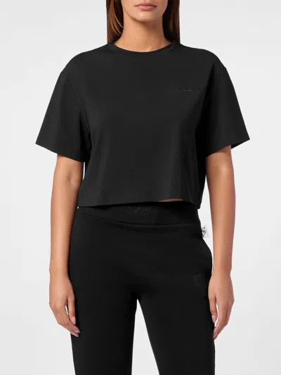 Plein Sport Crewneck Cotton Jersey T-shirt With Dropped Shoulders In Black