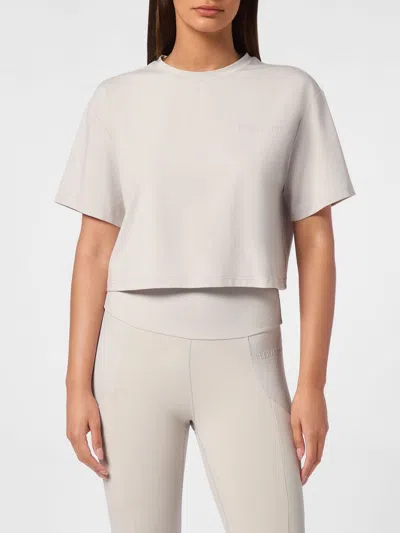 Plein Sport Crewneck Cotton Jersey T-shirt With Dropped Shoulders In Gray
