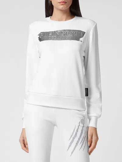 Plein Sport Crewneck Jersey Jumper With Contrast Logo In White
