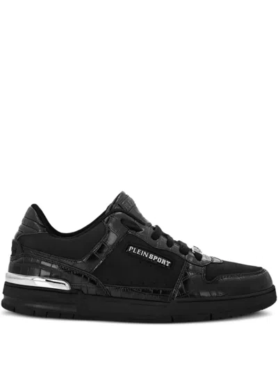 Plein Sport Crocodile-effect Panel Sneakers In Black