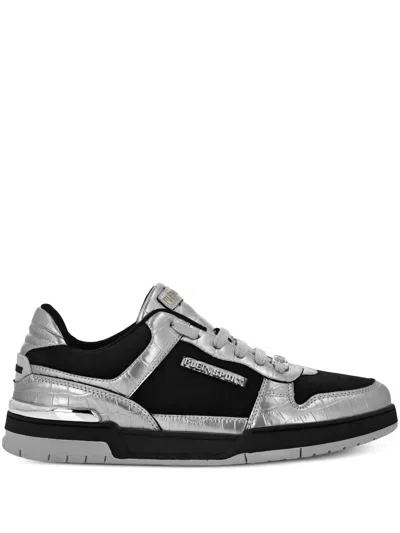 Plein Sport Crocodile-effect Panel Sneakers In Black