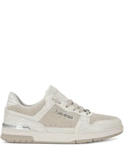 Plein Sport Crocodile-effect Sneakers In Neutral