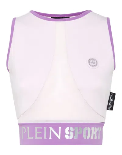 Plein Sport Logo Waistband Cotton Crop Top In Pink