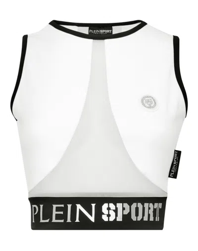 Plein Sport Logo Waistband Cotton Crop Top In White