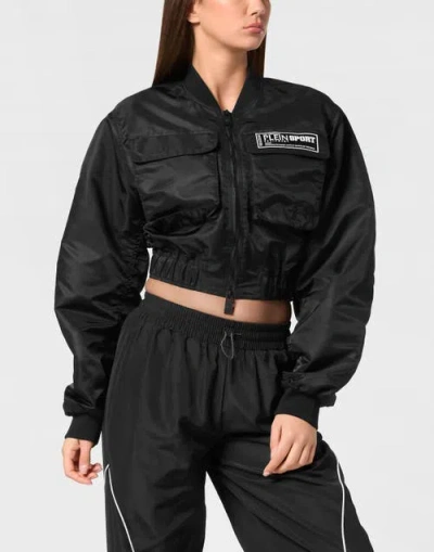Plein Sport Cropped Bomber Jacket Ls With Cargo Pockets Women In Black