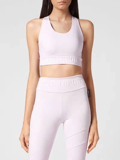 Plein Sport Cropped Sports Jersey Top With Thin Straps In Pink