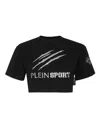 Plein Sport Cropped T-shirt Round Neck Scratch In Black