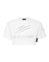 Plein Sport Cropped T-shirt Round Neck Scratch In White