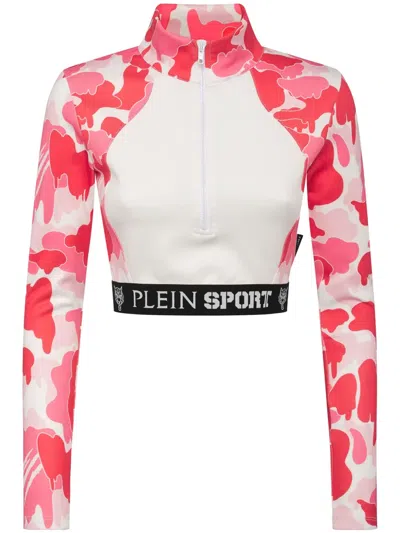 Plein Sport Cropped Zip-up Sweatshirt In White