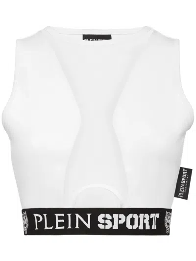 Plein Sport Cut-out Panelled Cropped Top In White