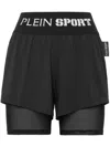 Plein Sport Logo-print Double-layered Cotton Shorts In Black