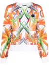 Plein Sport Floral-print Long-sleeved Cropped Sweatshirt In White
