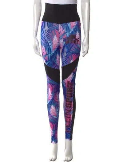 Pre-owned Plein Sport Floral Print Skinny Leg Pants In Black